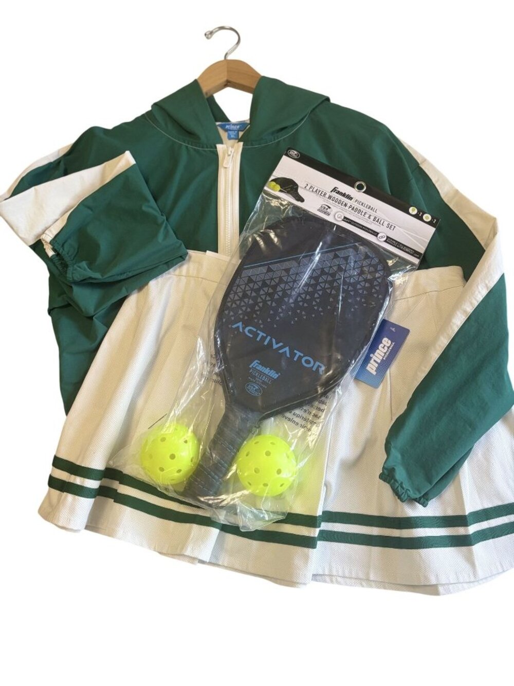 Prince Pleated Tennis Skirt & Green Hooded Jacket Pickleball Set & Cap Bundle